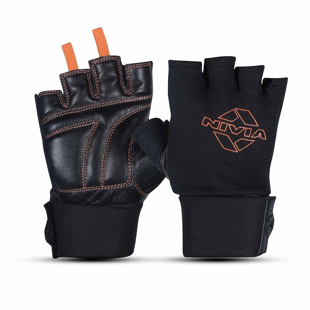 Nivia Leather Gym Weight Lifting Gloves with Elastic Wrist Wrap