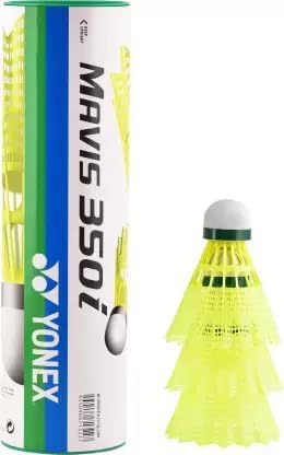 Yonex Mavis 350i Nylon Shuttlecock (Green Cap,Yellow, Made in Taiwan)