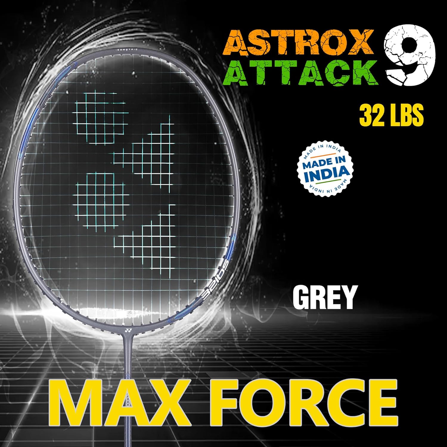 YONEX ASTROX ATTACK 9 BADMINTON RACKET (G4, 4U GUN METAL GREY) | sppartos