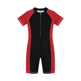 Unisex One Piece Swimsuit with Front Zip Closure | Half Sleeve Athletic Swimwear with Knee Length Fit | Comfortable Pool and Beach Swimming Costume for Kids