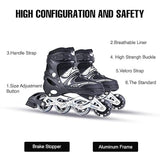 In-line Skates Adjustable Size LED Flash Wheels Aluminium Frame Skating Shoes with Strong Wheels for Ages 6-15 Years Inline Skates