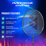 Yonex Astrox Attack 10DG Ultra Strong| Made with Japanese Graphite | Strung Badminton Racquet with Full Cover (80 Grams - 32 Lbs, Black)