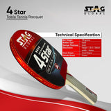 STAG Global 4 Star Table Tennis Racket | Lightweight ITTF Approved TT Racket | Speed 70, Spin 70, Control 95 | Durable Paddle for Intermediate & Recreational Players