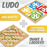 CLAPJOY 2-in-1 Wooden Ludo and Snake & Ladders, Board Game - Premium Travel-Friendly Game Set - Durable Wooden Board with Professionaly Crafted| Ideal for Parties, Fun, and Family Game Nights