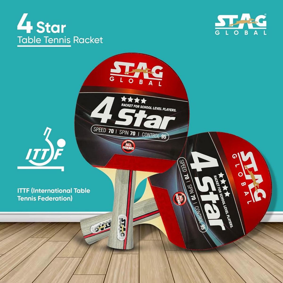 Stag Control Racket STAG Global 4 Star Table Tennis Racket | Lightweight ITTF Approved TT ...