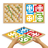 CLAPJOY 2-in-1 Wooden Ludo and Snake & Ladders, Board Game - Premium Travel-Friendly Game Set - Durable Wooden Board with Professionaly Crafted| Ideal for Parties, Fun, and Family Game Nights