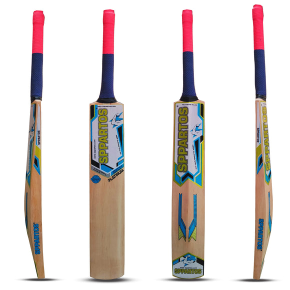 Sppartos Platinum Pro Kashmir Willow Cricket Bat with Singapore Full Cane Handle for Leather Ball Play